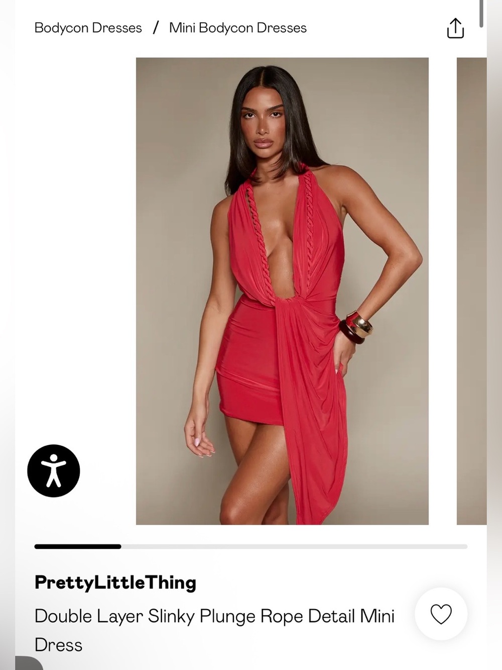 Plunge rope detail mini dress red size small NWT